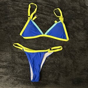 Two piece swim suit.